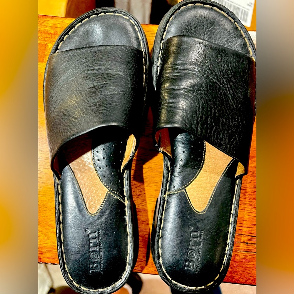Born black leather sandals